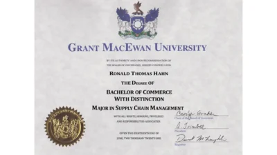 Grant MacEwan University Fake Certificate PSD Template