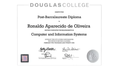 Douglas College Fake Certificate Template