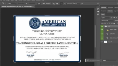 American Association of EFL TEFL Certificate PSD Template