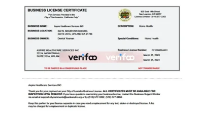United States Aspire Healthcare Services Inc. Business License Template in Word and PDF Format