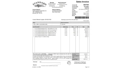 Canada Standard Building Supplies Ltd. Sales Invoice Word And PDF Template