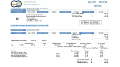 USA California City of Oxnard utility bill template