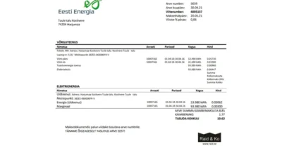 Estonia Eesti Energia electricity utility bill template in Word and PDF format