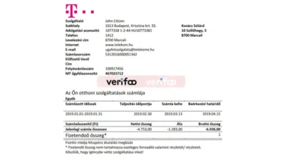 Hungary T Mobile Magyartel utility bill Word document format template