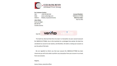 Equatorial Guinea CCEI Bank Benin Bank account Reference Letter Template