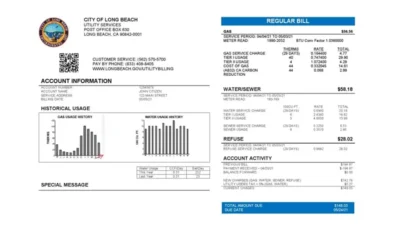 USA City Of Long Beach Utility Bill Template In Word And PDF Format