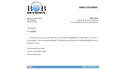 Bhutan Bank of Bhutan Bank Reference Letter Template