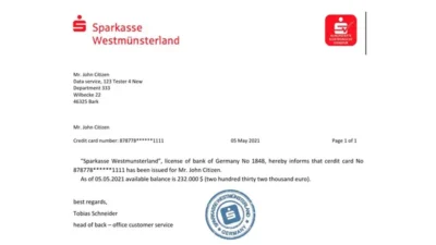 Germany Sparkasse Bank Reference Letter Template