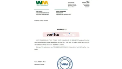 USA WM Bank Account Reference Letter Template