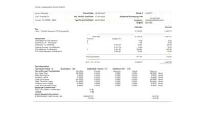 USA Forney Independent School District Earnings Statement Word And PDF Template