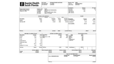 USA Baptist Health South Florida PayStub Word And PDF Template (2 Pages)