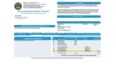 USA County Of Orange California Property Tax Bill Word And PDF Template