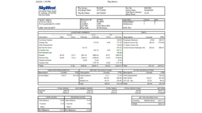 USA SkyWest Airlines Paystub Word And PDF Template (17 Pages)