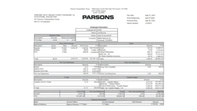USA Parsons Transportation Group Paystub Word And PDF Template