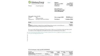 Sweden Göteborg Energi Electricity Invoice Word And PDF Template (2 Pages)