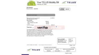 Canada Telus Mobility bill Template