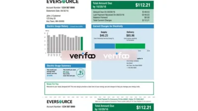 USA Eversource gas utility bill template in Word and PDF format