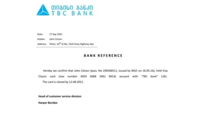 Georgia TBC Bank Reference Letter Template
