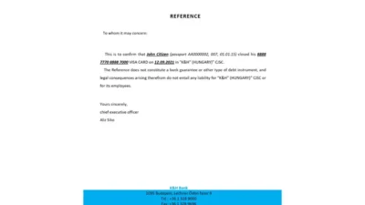 Hungary K&H Bank Reference Letter Template