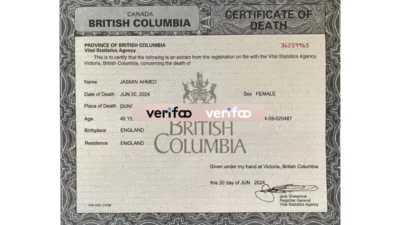 British columbia Death Certificate PDF format