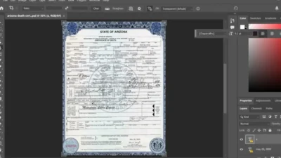 United States Arizona death certificate PSD template