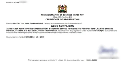Kenya Business Registration Certificate Word And PDF Template