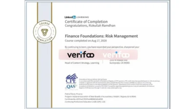 Certificate of completion finance foundations- risk management