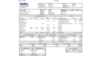 USA SkyWest Airlines Earnings Statement Word And PDF Template (17 Pages)