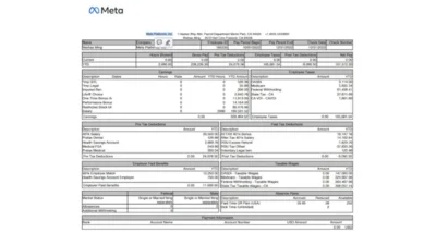 USA Meta Platforms Paystub Word And PDF Template (2 Pages)