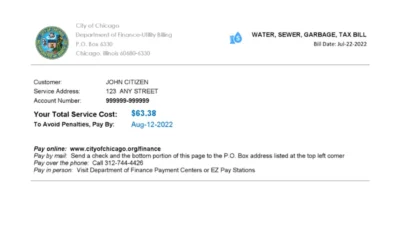 USA Illinois Chicago water sewer garbage tax bill template