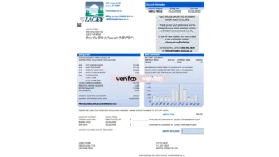 USA Washington City of Lacey water utility bill template in Word and PDF format proof of address