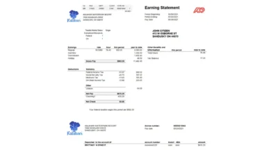 USA Ohio Kalahari Waterpark Resort utility bill template