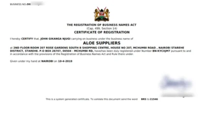 Kenya Business Registration Certificate Word And PDF Template