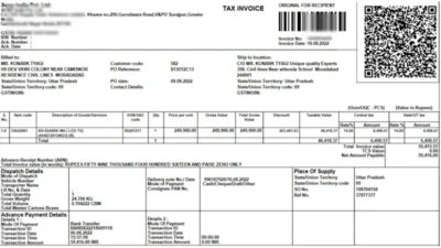 Sony india Invoice PDF Template