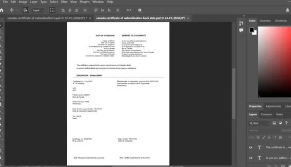 canada certificate of naturalization PSD Template 2025