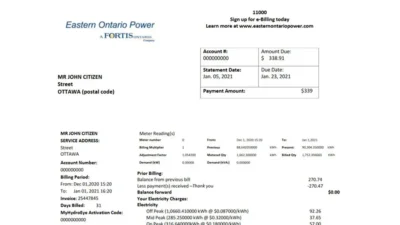Eastern Ontario Power Utility Bill Word And PDF Template