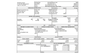 USA The Boeing Company PayStub Word And PDF Template (2 Pages)