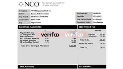NCO Pay Stub Template