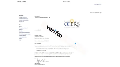 United States Social Security Retirement Award Letter Template