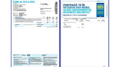 Romania Digi Business Invoice Template in word and pdf format