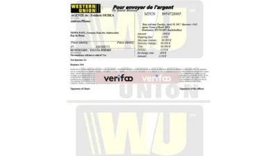 France Western Union Bordereau and Money Transfer Receipt Template in word and pdf format