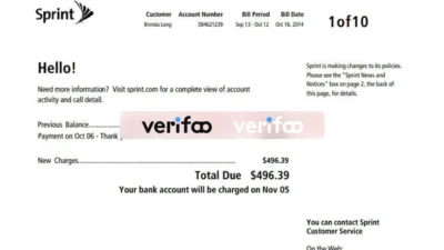 Sprint Cell Phone Bill with call Details