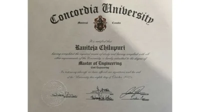 Fake Certificate From Concordia University PSD Template
