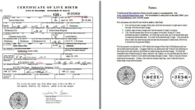 Oklahoma Birth certificate template