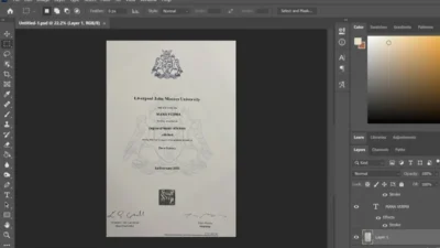 Authentic-Looking Fake Certificate From Liverpool John Moores University PSD Template