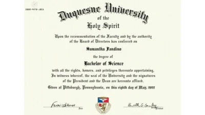 Authentic-Looking Fake Bachelor of Science from Duquesne University