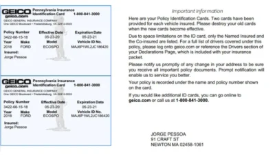 New Jersy Geico Card Insurance Template in Word And PDF Format