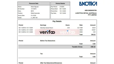 Australia Pay Stub Template