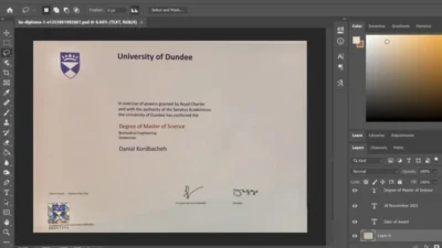 Authentic-Looking Fake Certificate From University Of Dundee PSD Template