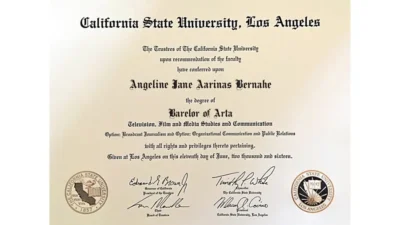 Barelor of Arta from California State losangeles University Diploma Certificate